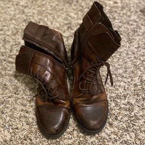 Vince Camuto Taryn Brown Leather Combat Boots with Zip-Up